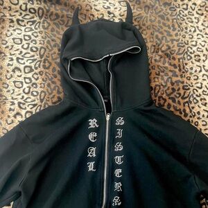 Graphic rhinestone jacket with ear details